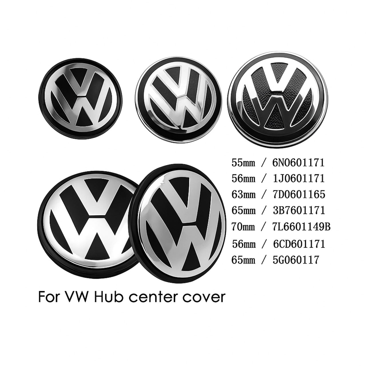 أغطية مركزية لعجلات فولكس فاجن (VW) - 56 مم / 60 مم / 70 مم (مجموعة من 4 قطع)