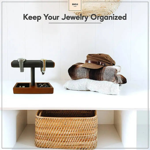 حامل عرض ساعات من الخشب الصلب – حامل مجوهرات رمادي فاخر