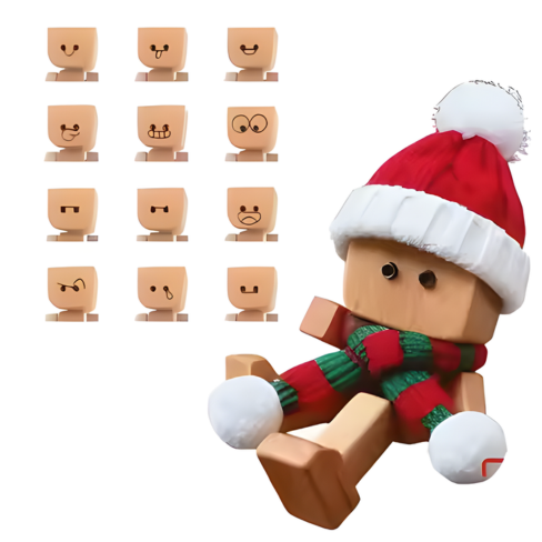 تمثال رجل خشبي مرح يهتز لتزيين لوحة القيادة، دمية خشبية بأقدام تهتز مع غطاء كحامل معطر جو خشبي للسيارة