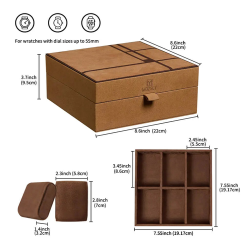 MOZSLY Luxury 6 Watch Storage Box – Bruges Terra Brown (Artist’s Series)