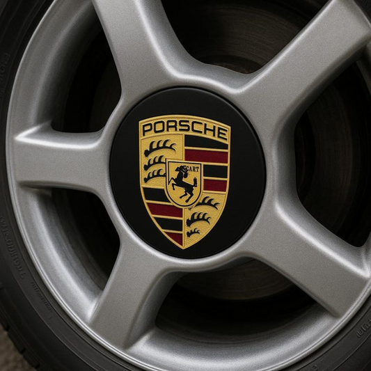 أغطية محاور عجلات بورش 76 مم باللون الأسود والفضي والرمادي - طقم من 4 قطع