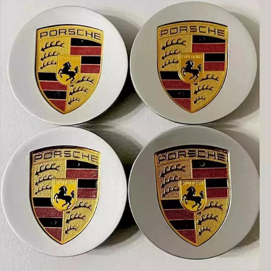 أغطية محاور عجلات بورش 76 مم باللون الأسود والفضي والرمادي - طقم من 4 قطع